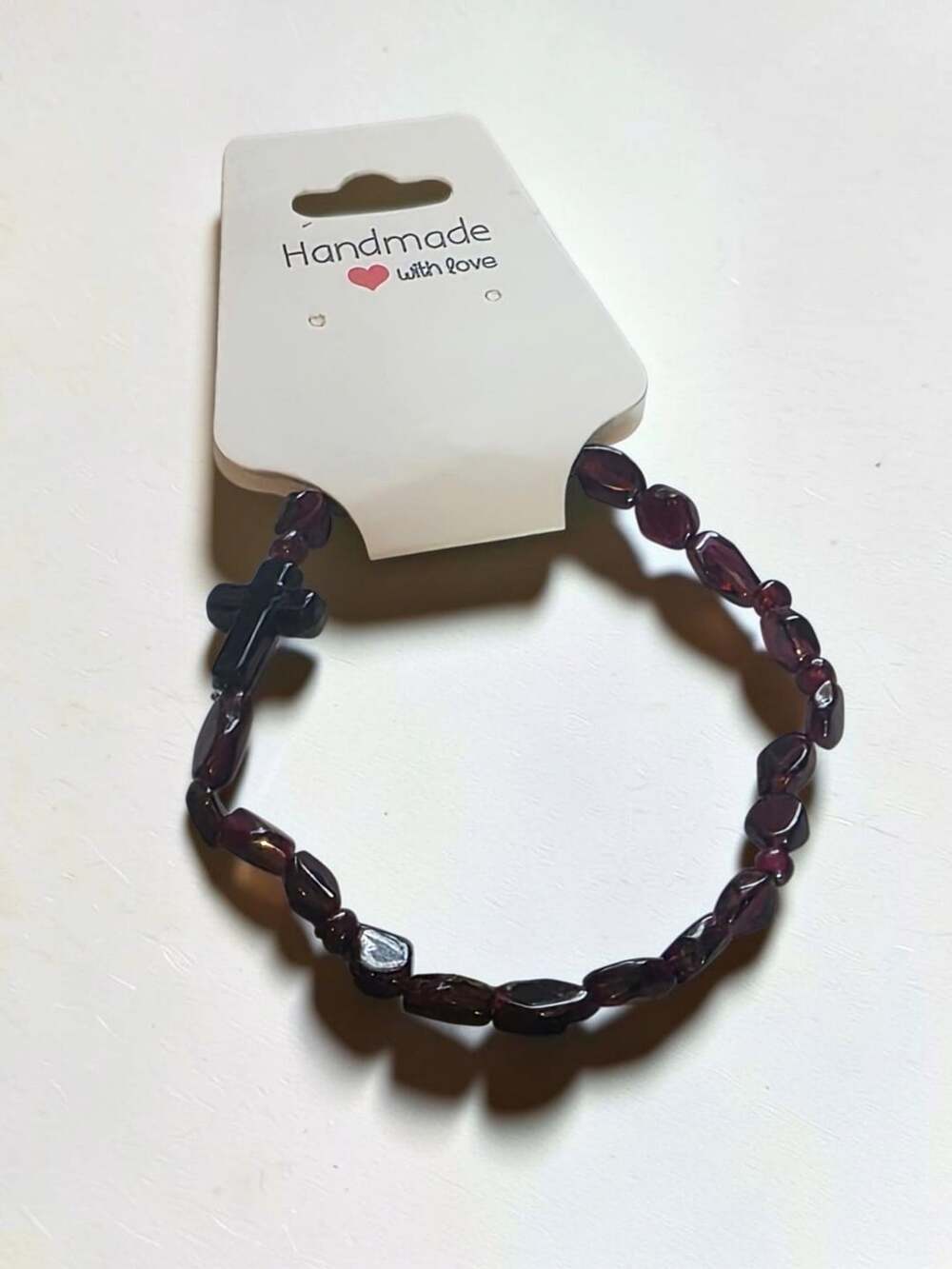 Deep Red Garnet Chip Cross Stretch Beaded Bracelet